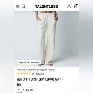 TALENTLESS WOMENS FRENCH TERRY LOUNGE PANT BONE COLOR